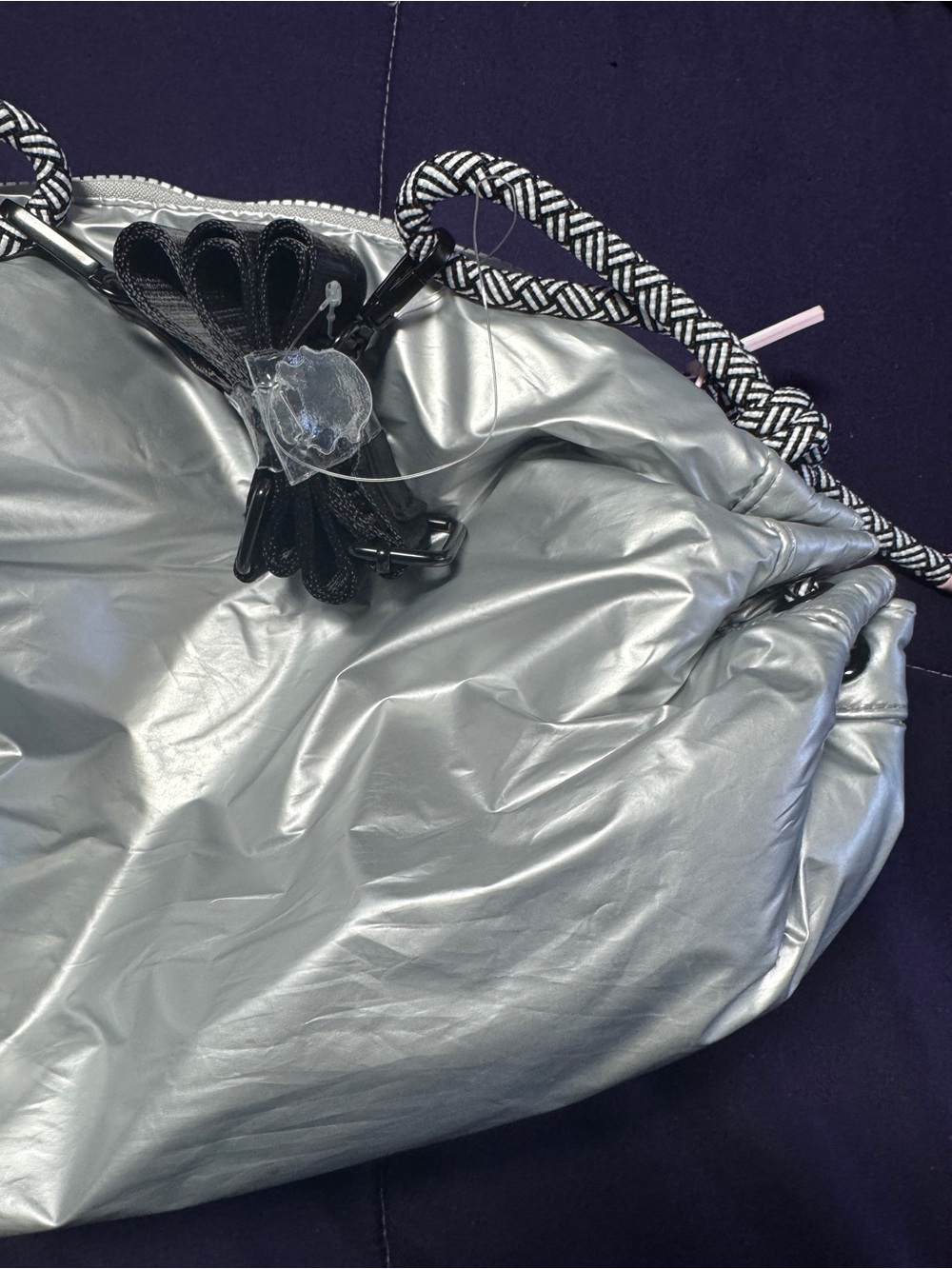 Wildfox Silver Metallic Drawstring Tote NWT - Picture 5 of 12